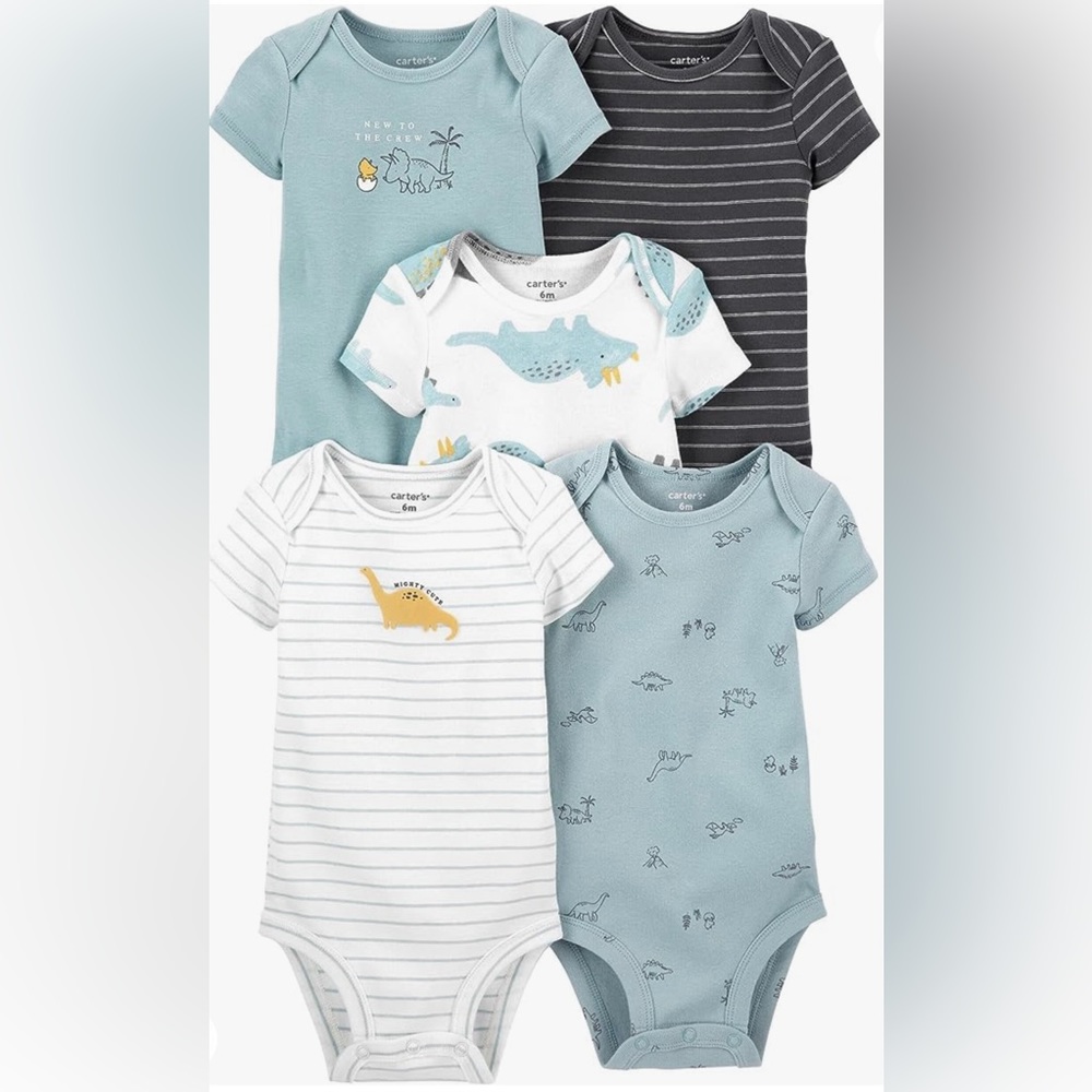 5 FOR 1: Carter’s Baby Dinosaur Short Sleeve Bodysuit Onesies! Size 3 Months.